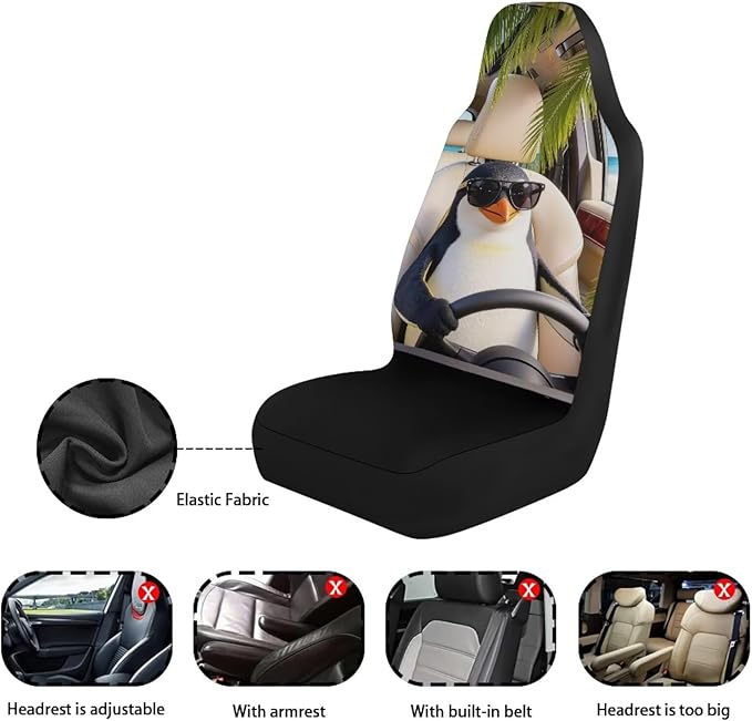 Penguin Front Car Seat Cover 2 Pcs Cute Automobile Front Seat Covers Anti-Slip Back Fabric Protection Interior Accessories Universal Fit for Most Cars SUVs and Sedans