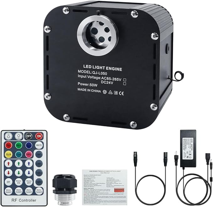 AKEPO 50W RGBW Twinkle Fiber Optic Light Engine, Twinkle + DMX Function + 28-Key Remote for Home Fiber Optic Star