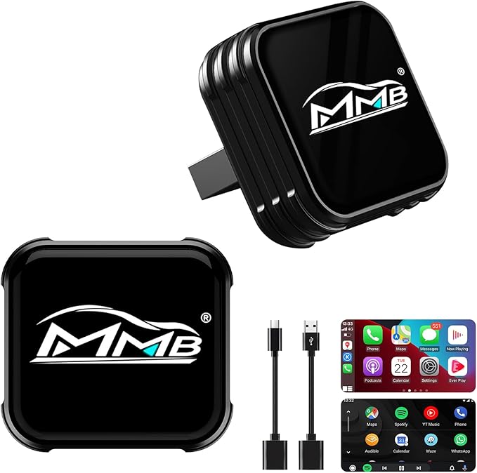 MMB Wireless CarPlay Adapter for iPhone, 2-in-1 Wireless CarPlays & Android Auto Adapter, Convert Wired to Wireless CarPlay,Plug & Play,Auto Reconnect, No Delay, USB-A/Type-C for iOS 10+ & Android 11+