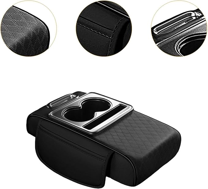 Car Center Console Pad PU Leather Armrest Organizer with Tissue Box Slot for Vehicles, Style J