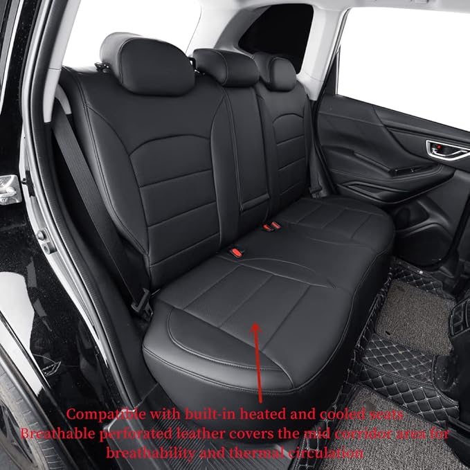 coverdream Forester Car Seat Covers Custom Fit for 2009-2013 Subaru Forester Seat Covers,Rear Seat W/Cup Holder,Full Coverage Waterproof Leather Seat Protector(Full Set,Black)