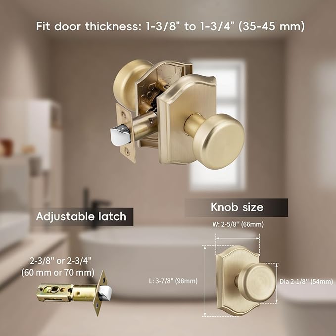 6 Pack Pismo Doorknobs for Hall, Gold Interior Door Knobs with Camelot Trim, Satin Brass Interior Door Handles