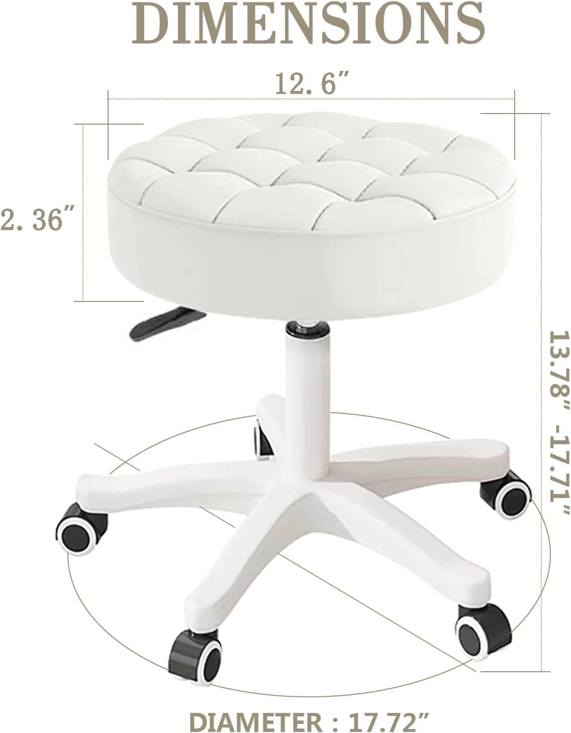Small Chair Round Rolling Stool with Wheels PU Leather Height Adjustable Swivel Drafting Work SPA Salon Stools Home Office Chair,4 Pack