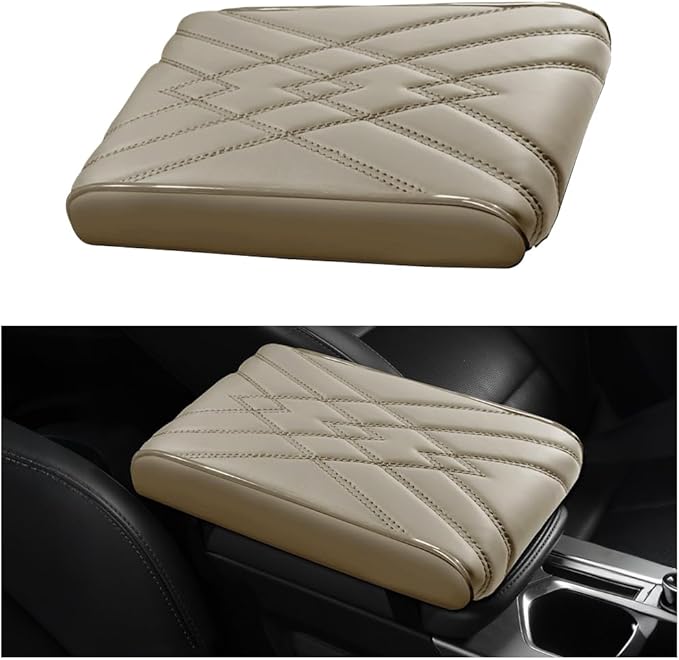 Car Center Console Cover, Memory Foam Vehicle Arm Rest Seat Box Cushion Pad, Scratch & Wear Resistant Automotive Middle Console Protector, Universal for SUV Automobile Truck (Beige)