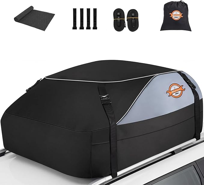 Sailnovo Car Rooftop Cargo Carrier Roof Bag 15 Cubic Feet Waterproof Car Top Carrier, Fits Most Vehicle with/Without Rack, Include Anti-Slip Mat,4 Reinforced Straps,4 Door Hooks