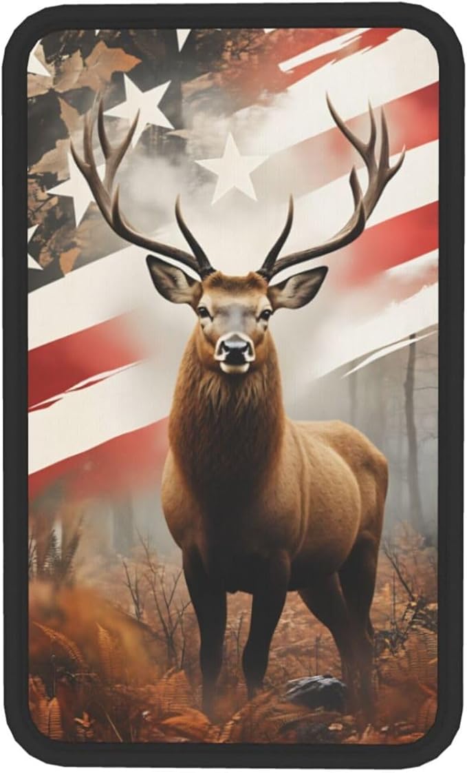 Universal Car Center Console Cushion Pad, American Flag Deer Soft Waterproof Car Center Console Cover Auto Armrest Seat Box Cover Protector for Most Vehicle SUV Truck Car