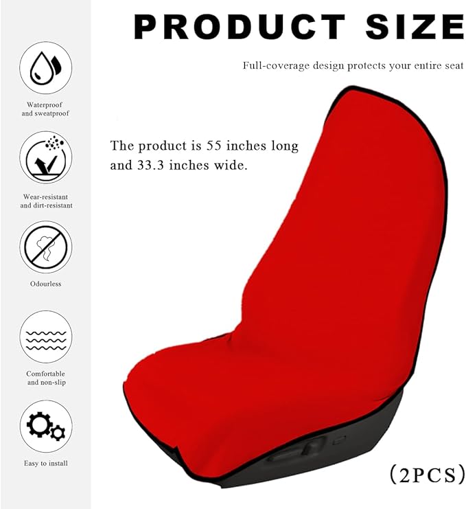 2PCS Car Towel Seat Cover, Waterproof Sweating Non-Slip Premium Soft Towel Carseat Protector, Universal Machine Washable Car Truck SUV Front Seat Cover for Gym Workout Beach Hiking (Red)