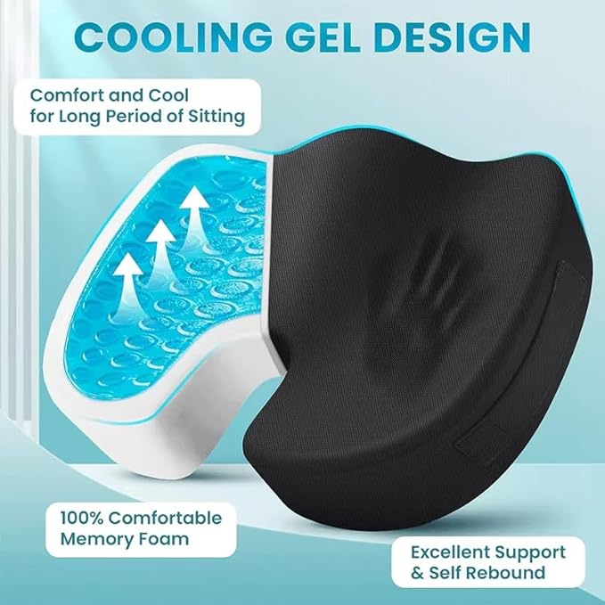 Seat Cushion – Memory Foam, Non-Slip Orthopedic Coccyx Support Pad for Office Chairs, Car Seats & Home, Ergonomic Tailbone, Sciatica & Lower Back Pain Relief