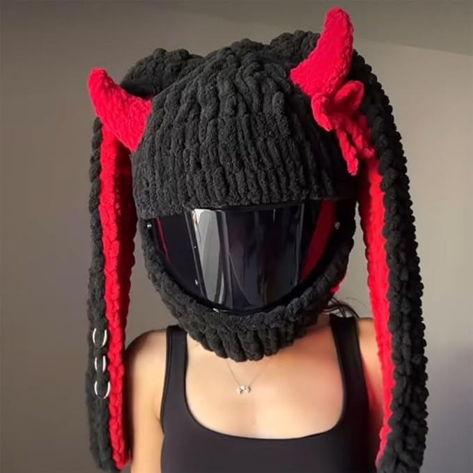 Cute Cat/Rabbit Ear Motorcycle Helmet Covers, Plush Funny Full Face Helmet Decoration Cover, Men Women Helmet Protective Cap, Novelty Animal Cartoon Plush Hat for Fun Ride Gift