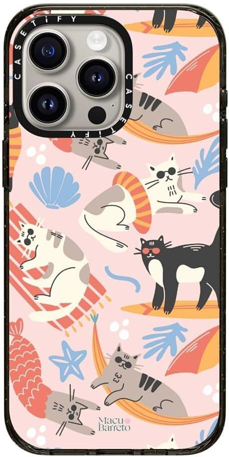 CASETiFY Impact Case for iPhone 15 Pro Max [8.2ft 4X Military Grade Drop Protection/Compatible with Magsafe] - Cozy Cats - Clear Black