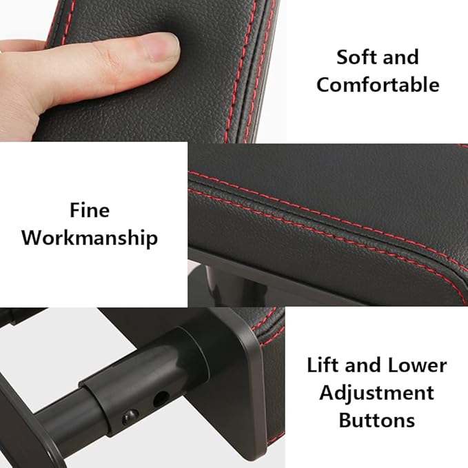 Car Driver Arm Pad Cushion, Car Center Console Elbow Cushion Pad Car Door Armrest Rest Pad Adjustable Height Comfort Universal Fit for Most Car, Black With White Stitches