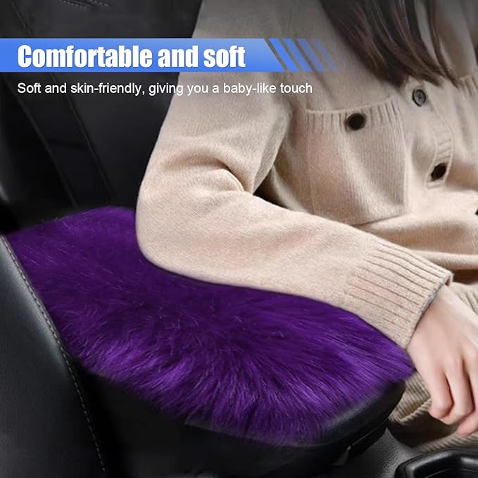 Auto Center Console Cover Pad, 11.81"x 7.87" Warm & Furry Winter Car Armrest Cover, Soft Faux Sheepskin Wool Car Armrest Seat Box Protector Cushion, Universal Interior Accessory (Violet)