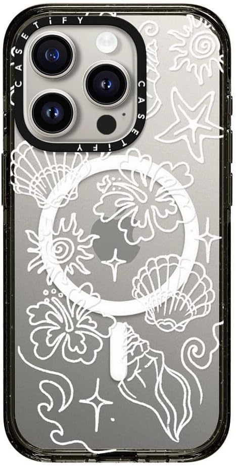 CASETiFY Impact iPhone 15 Pro Case [Slim/Compatible with Magsafe / 8.2 ft. 4X Military Grade Drop Protection] - Sea Shore - Clear Black