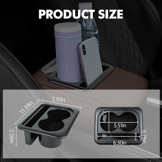 wuyaoyao Car Center Console Cover, 13.39"×8.27"×3.15" Leather Car Armrest Cover with Pocket & Tissue Box & Cup Holder, Multifunctional Auto Armrest Cushion Pad, Universal Car Accessories (Gray)