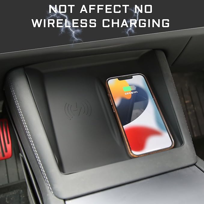 TOPABYTE 3PCS Center Console Accessories for Tesla New Model Y Juniper 2026 2025 Model 3 Highland 2024 Cup Holder Insert, Screen Edge Protector Frame, Wireless Charger Mat Silicone, Black