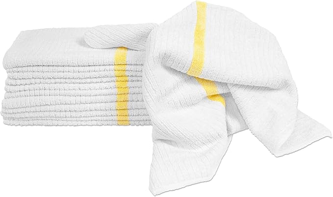 Nouvelle Legende Ribbed Microfiber Bar Mop Towels, Super Absorbent, Cleaning & Drying Cloths, Lint-Free, Streak-Free for Kitchen, Home & Auto, 14x18 Inch, 12-Pack, Yellow Stripe