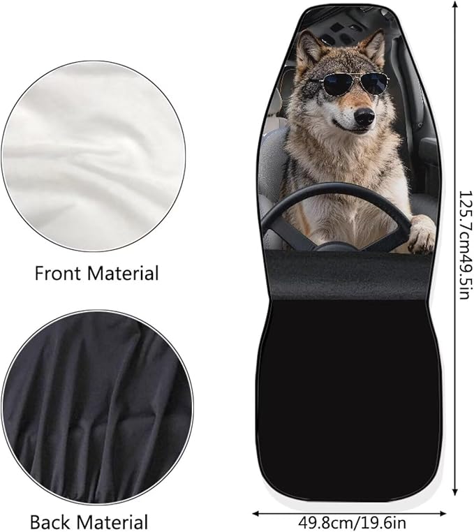 Wolf Car Front Seat Covers Anti-Slip Car Seat Covers for Front Seats Elastic Polyester Cool Auto Interior Accessories 2 Pcs Set Universal Fit for Most Cars,Sedans & SUVs
