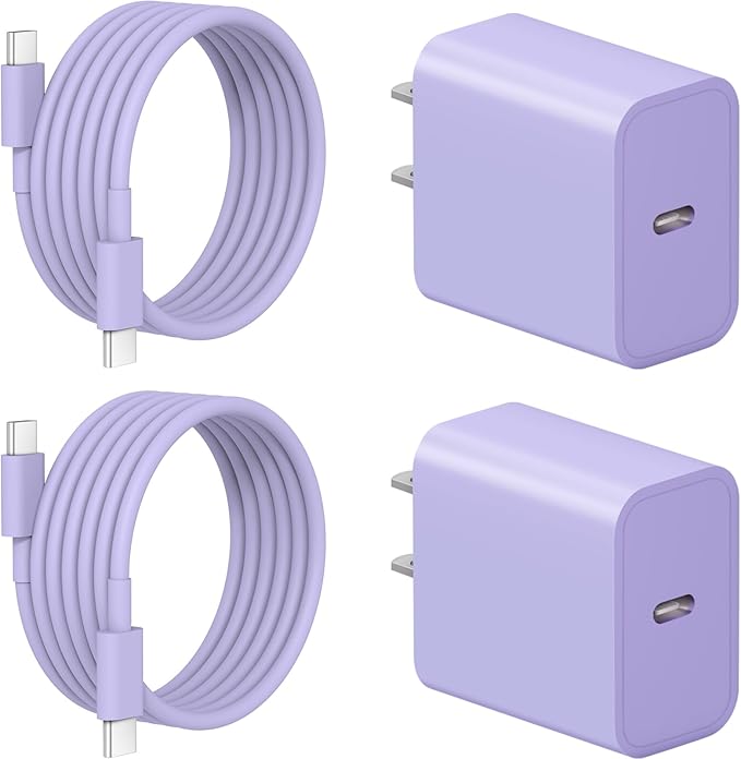 iPhone 17 16 15 Charger Fast Charging 2+2Pack 20W USB C Wall Charger with 6FT Fast Charging Cable Compatible with iPhone 17/17 Air/17 Pro/17 Pro Max/iPhone 16/15 Series, iPad Pro/AirPods - Purple