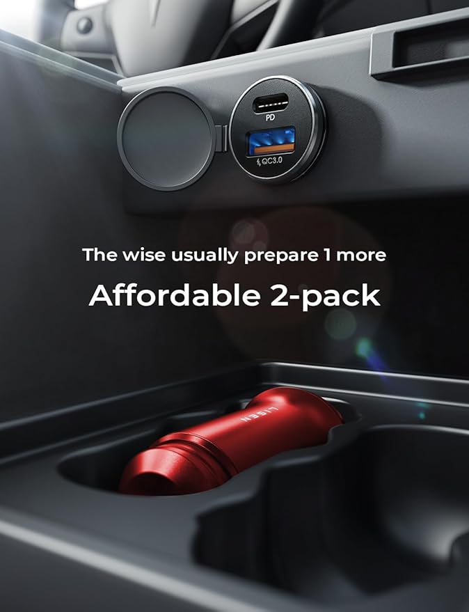 LISEN 2-Pack USB C Car Charger Adapter Fast Charge, 48W All Metal Cigarette Lighter USB Charger for iPhone 15 Smallest Flush Car Charger USB C for iPhone 14 Pro Max 13 12 Galaxy S23/22 iPad Pro-Red