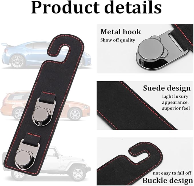 HZEL 2PCS Car Seat Headrest Hooks, Dual Hook Suede Vehicle Backseat Storage Holder for Purse Handbag Coat, Multifunctional Auto Seat Back Grocery Hanger Organizer, Universal for Vehicles (Black)