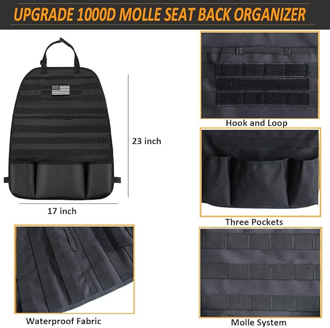 Upgrade 1000D Molle Seat Back Organizer with Pouches, Tactical Molle Vehicle Panel Car Seat Cover Protector Seat Back Organizers