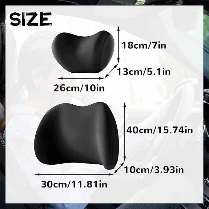 Car Headrest & Lumbar Support Cushion, Car Headrest and Lumbar Support, Ergonomic Car Seat Headrest & Lumbar Cushion, Car Head Rest and Lumbar Pillow Set for Neck Back Pain Relief (Black)