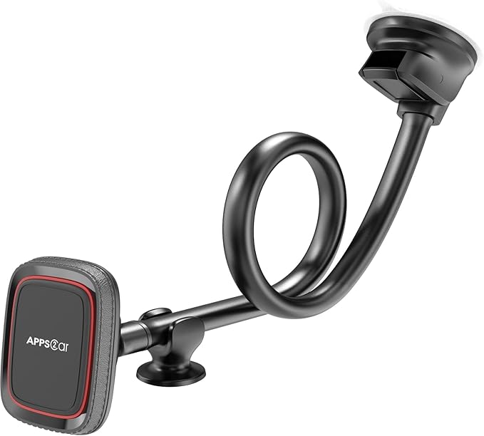 APPS2Car Magnetic Phone Holder for Car, 14-Inch Anti-Shake Windshield Phone Mount for Truck [Flexible Long Arm], Gooseneck Cell Phone Car Mount [6 Strong Magnets] Fit for iPhone & Android Smartphones
