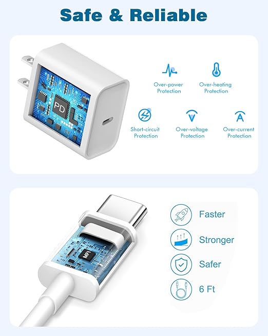 USB C Charger for iPhone 17/16 Charger Fast Charging,Type C Charge Apple Fast USB C Wall Chargers Block Adapter 6FT Charging Cable Cord for iPhone 17 Pro Max/Air/16/16Pro/15/15 Plus/iPad Pro/Air/Mini