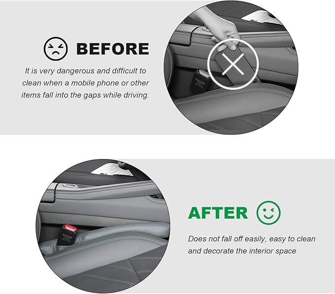 2PCS Leather Car Seat Gap Filler, No-Drop Seat Side Gap Plug Crevice Blocker with Securing Strap, Elastic Filler Block The Gap Between Seats & Console for Truck SUV Sedan (Light Gray)