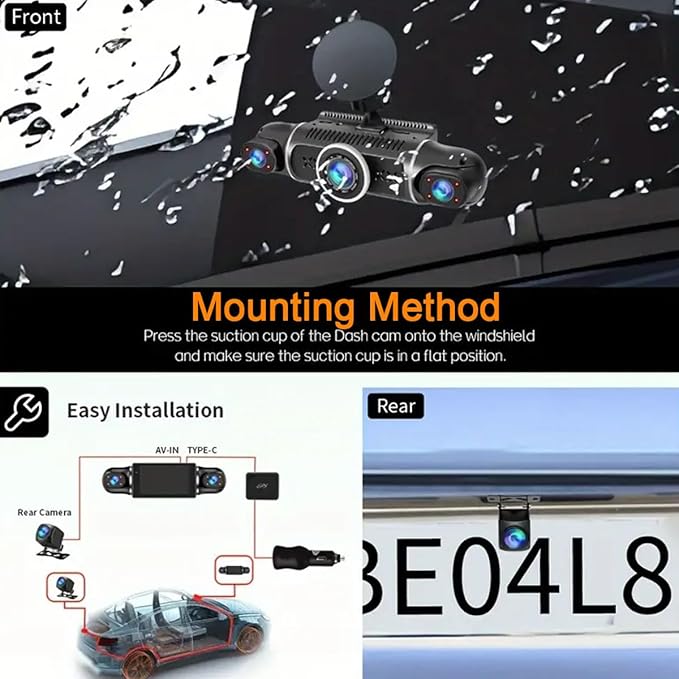 360° Dash Cam Front and Rear View 4 Channel Dash Cam FHD 1080Px4, Inside/Back 170°+2x150°+170° Wide Angle, Free 64GB Card, Built-in WiFi GPS, Night Vision,APP,G-Sensor with 24/7 Parking Mode