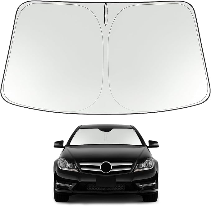 Proadsy 2026 Upgrade Windshield Sun Shade Custom Fit 2008-2014 C Class Foldable Front Sunshade Protector Sun Visor Blocks UV Rays Keep Car Cooler