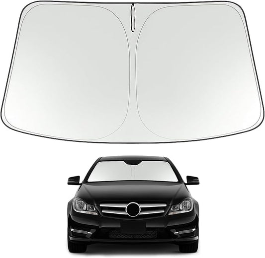 Proadsy 2026 Upgrade Windshield Sun Shade Custom Fit 2008-2014 C Class Foldable Front Sunshade Protector Sun Visor Blocks UV Rays Keep Car Cooler