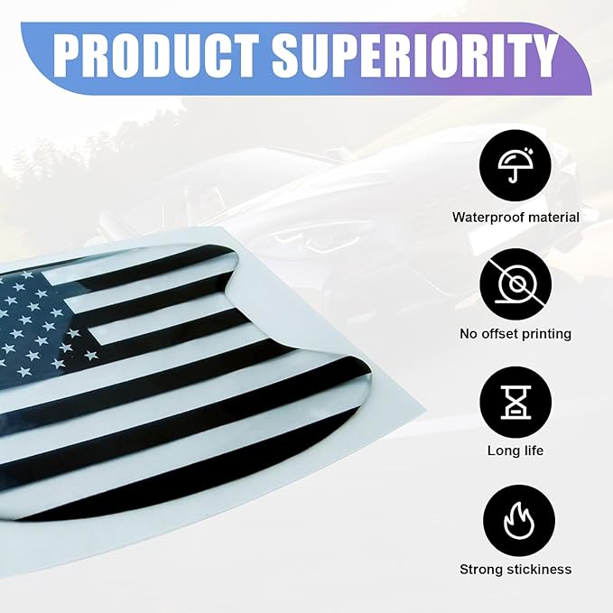 4 PCS Car Door Handle Protector, 3.7" x 3.3" American Flag Car Door Handle Anti-Scratch Sticker, Door Side Paint Protection Waterproof Anti-Shedding Decals, Universal for Automotive (Black)