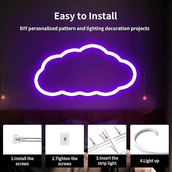 iNextStation 12V Purple LED Strip Lights 16.4FT, Flexible Silicone Neon Rope Light with Power Adapter, Waterproof, Cuttable, Dimmable & Linkable, LED Lights Strip for Bedroom, Kitchen(with Plug)