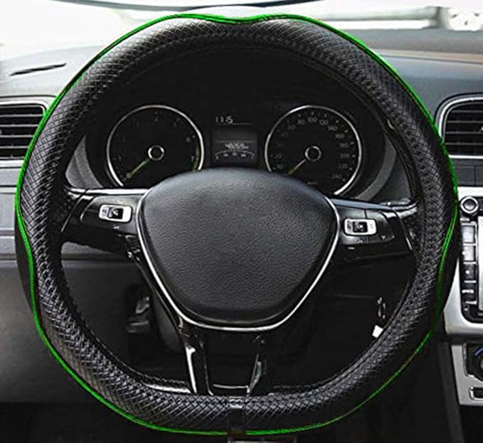 Mayco Bell Flat Bottom Steering Wheel Cover Anti-Slip,Safety,Soft,Breathable,Durable,Full Surround,Comfortable Grip Microfiber Leather (D Shape, Green)