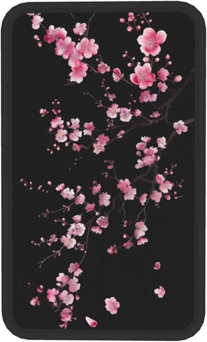 Center Console Cover Pink Floral Cherry Blossom Armrest Lid Cover Flower Arm Rest Cover Pad Middle Console Lid for Most Vehicle, SUV, Truck, Sedans, Black