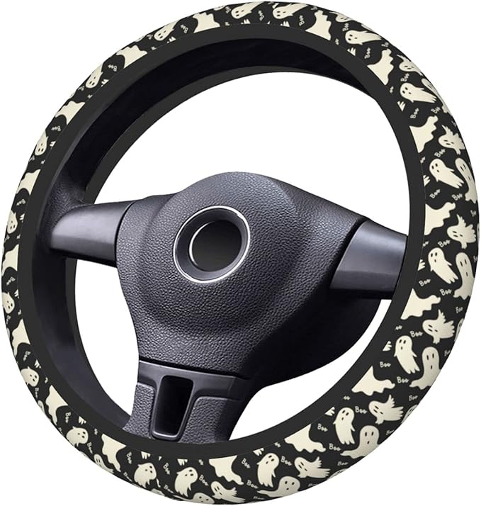 Ghost Pattern Steering Wheel Cover Universal 15 Inch Cute Car Accessories Protector for Women Men