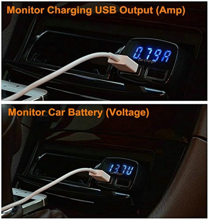 4.8A 24W Dual USB Car Charger Volt Meter Car Battery Monitor with LED Voltage & Amps Display, Cigarette Lighter Adapter, USB Cigarette Lighter Adapter, Compatible for iPhone 15/15 Pro Max