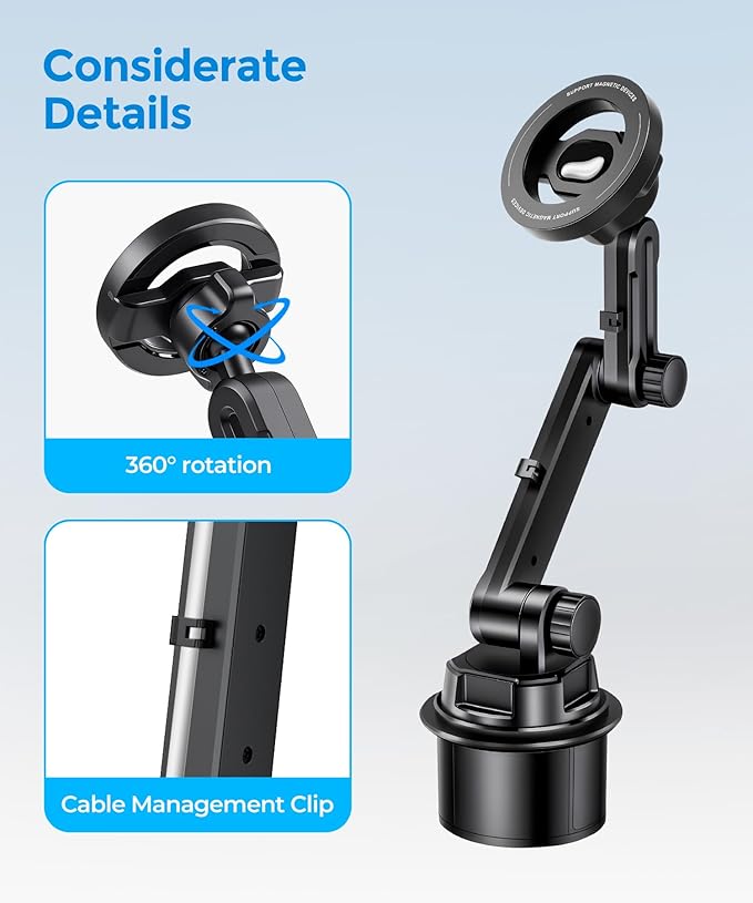 Upgraded Car Cup Phone Holder - Powerful Magnet for Cars/Trucks, 1s Grab Release, car Phone Mount Compatible with MagSafe，Fits iPhone/Samsung & All 4.0-7.0 Inch Smartphones