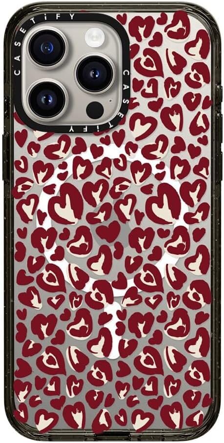 CASETiFY Impact iPhone 15 Pro Max Case [Slim/Compatible with Magsafe / 8.2 ft. 4X Military Grade Drop Protection] - Leopard Love- Red - Clear Black