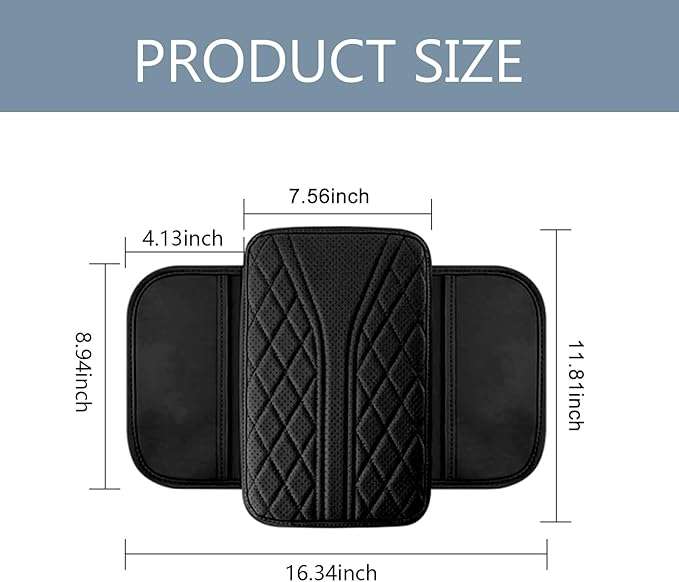 Car Center Console Cover, Leather Auto Armrest Cover with 2 Storage Bags, Universal Cars Armrest Cushion, Vehicle Interior Accessories Protector for Sedan, SUV, Truck (Black)