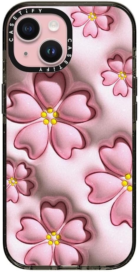 CASETiFY Impact iPhone 15 Case [Slim/Compatible with Magsafe / 8.2 ft. 4X Military Grade Drop Protection] - Sakura - Clear Black
