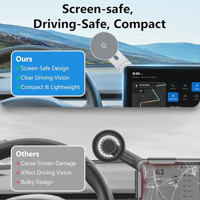 Magnetic Phone Holder for Laptop, MagSafe Laptop Phone Mount for iPhone 17/16/15/14/13/12 & All Phones, 180°Adjustable Magnetic Phone Holder for Tesla Monitor (Gray)