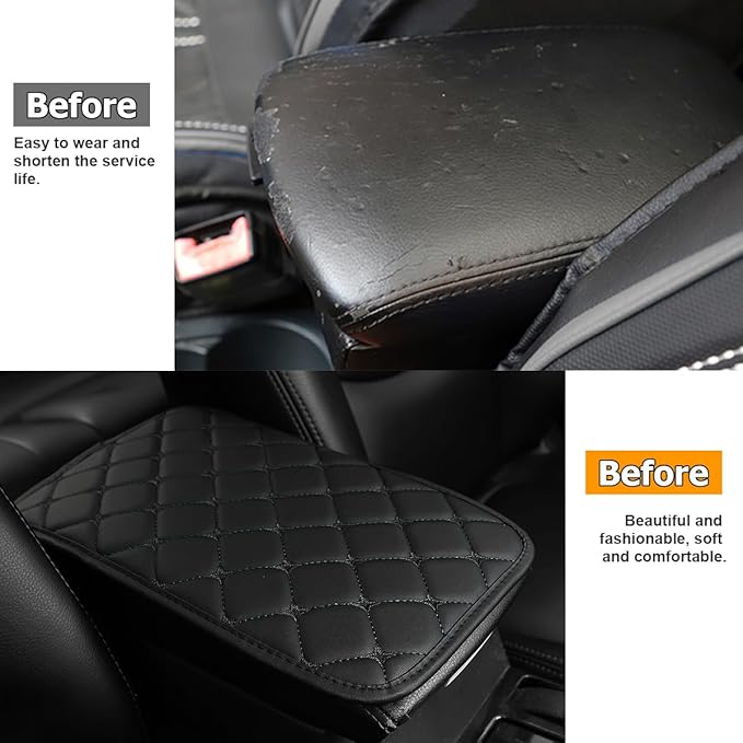 HZEL Car Center Console Cushion Pad, PU Leather Vehicle Armrest Protection Cover, Waterproof Automotive Interior Arm Rest Seat Box Mat Accessories, Universal for SUV, Sedan, Truck (Black)