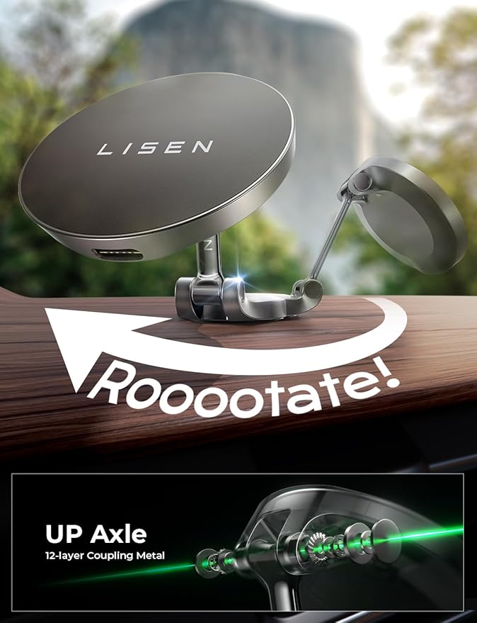 LISEN for Magsafe Car Charger Dashboard, 360° Rotatable Mag Safe Charger Car Mount iPhone 16 Pro Max, Ultra Magnetic Wireless Car Charger for Car Mount for iPhone 15 14 Pro Max, Black