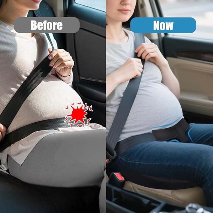 Car Seat Cushion for Pregnant Drivers and Passengers, NHTSA Recommended Prevent The Abdomen from Stress with Strap Adjuster, Memory Foam Seat Cushion for Tailbone Pain Relief, Sciatica & Back Support