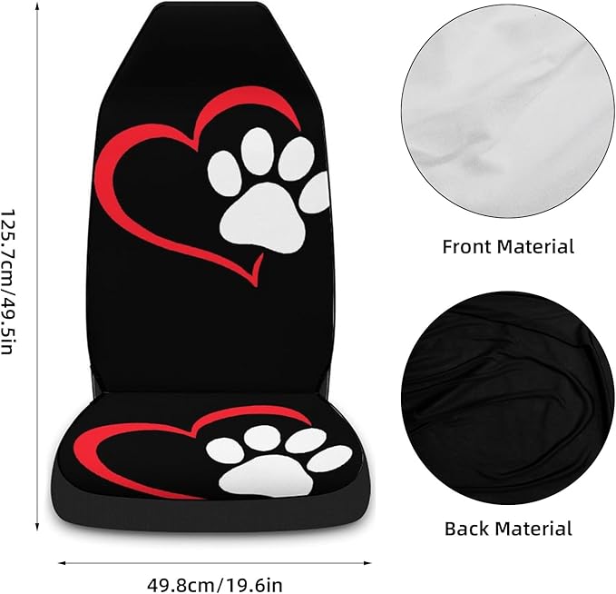 5 Pcs Premium Heart-Shaped Paw Print Car Seat Cover, Breathable & Washable Car Seat Covers Full Sets, Fashionable Printed Seat Covers for Cars Interior, Universal Fit for Most Cars