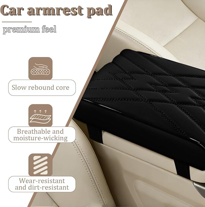Car Center Console Cover, Memory Foam Vehicle Arm Rest Seat Box Cushion Pad, Scratch & Wear Resistant Automotive Middle Console Protector, Universal for SUV Automobile Truck (Black)
