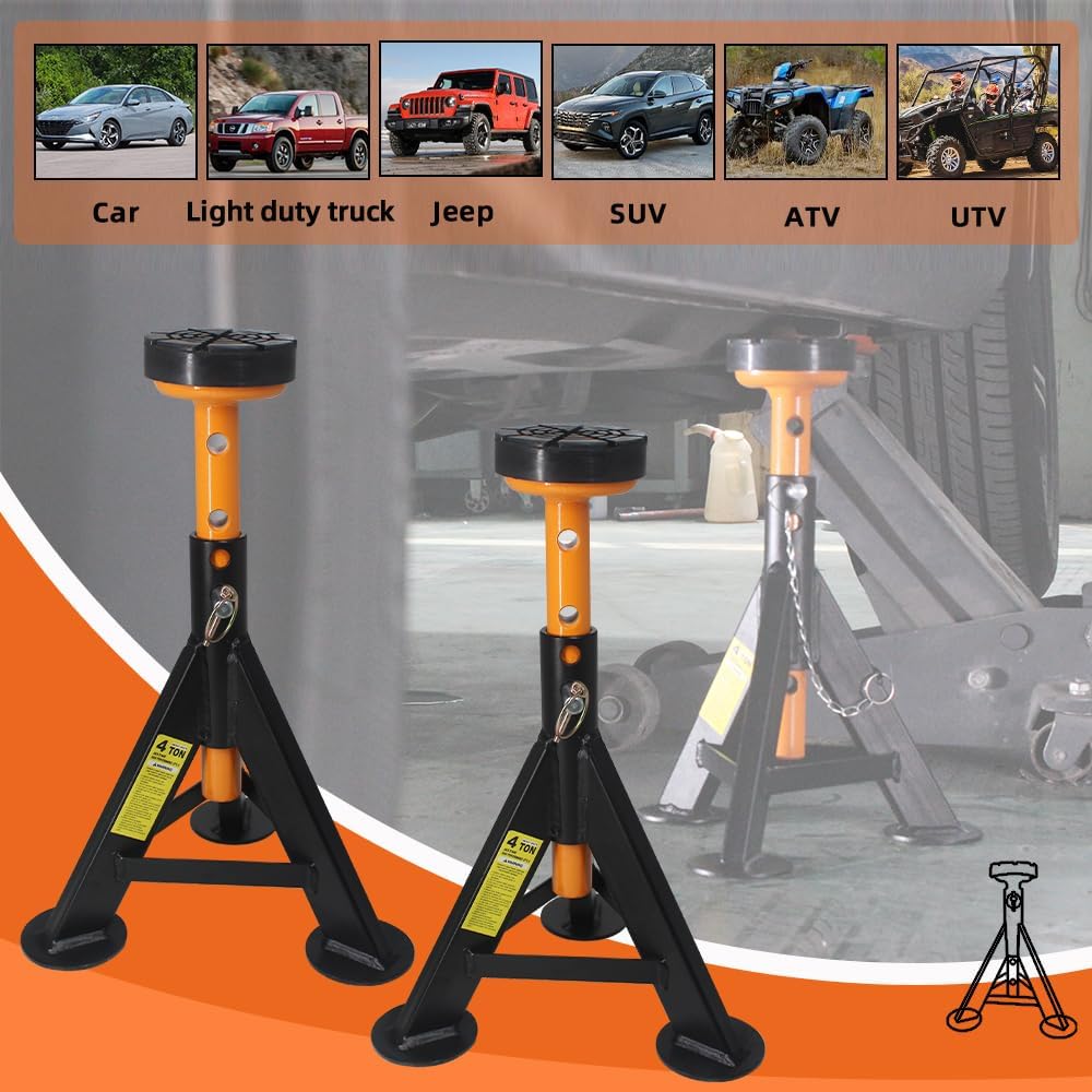 BESTOOL Jack Stands 4 ton, Jack Stand with Security Locking Pins 8,000 lbs Capacity, 2 Pack (Black)