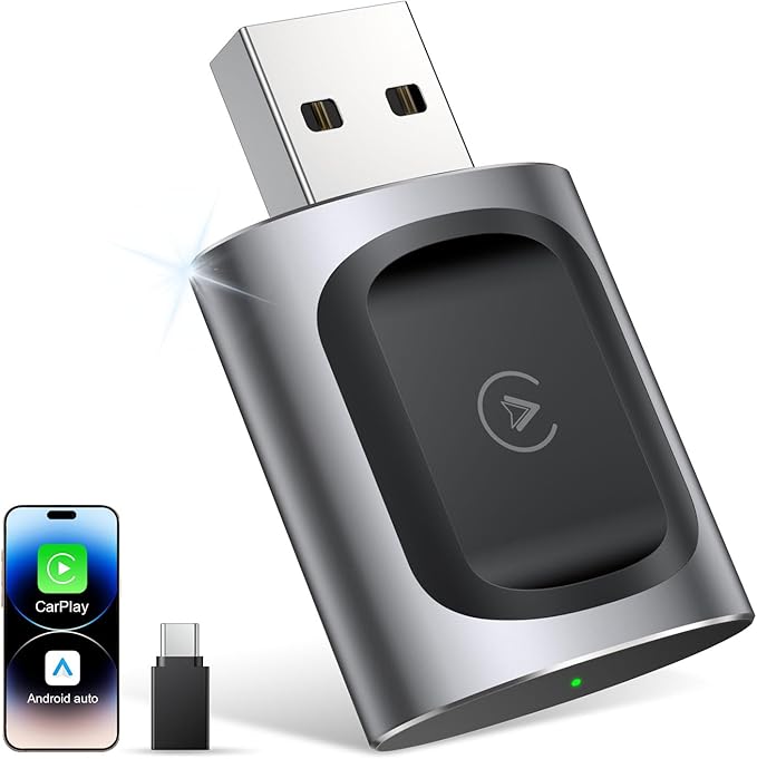 AuroraLink JC015 Wireless CarPlay & Android Auto Adapter - 2-in-1 Plug and Play Mini Dongle, Stable & No Delay Wireless USB Adapter for iPhone/Android Cars, with Dual-Band WiFi & Bluetooth 5.2